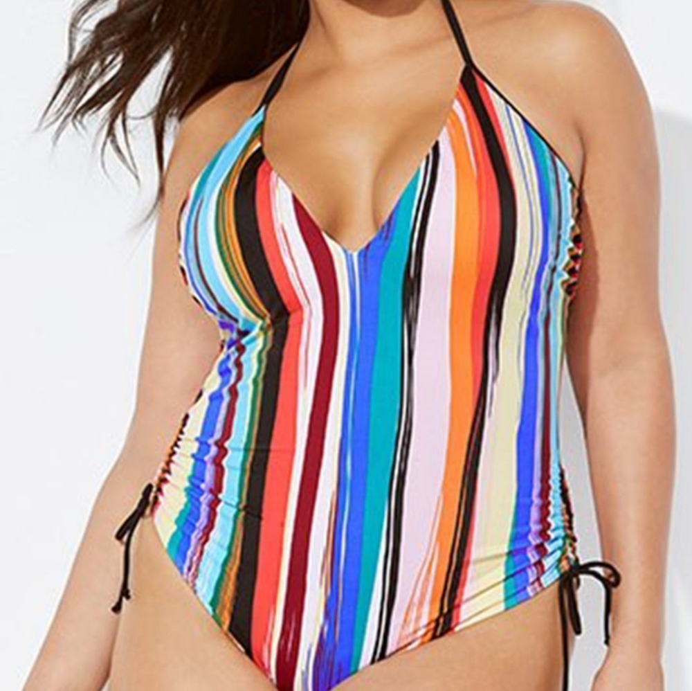 Swimsuits for All Women's Plus Size Halter Adjustable One Piece Swimsuit Size 24